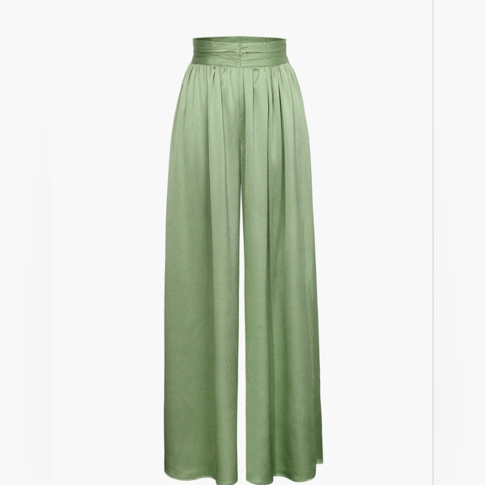 High-Waist Sage Green Wide Leg Pants - Stylish Women's Trousers